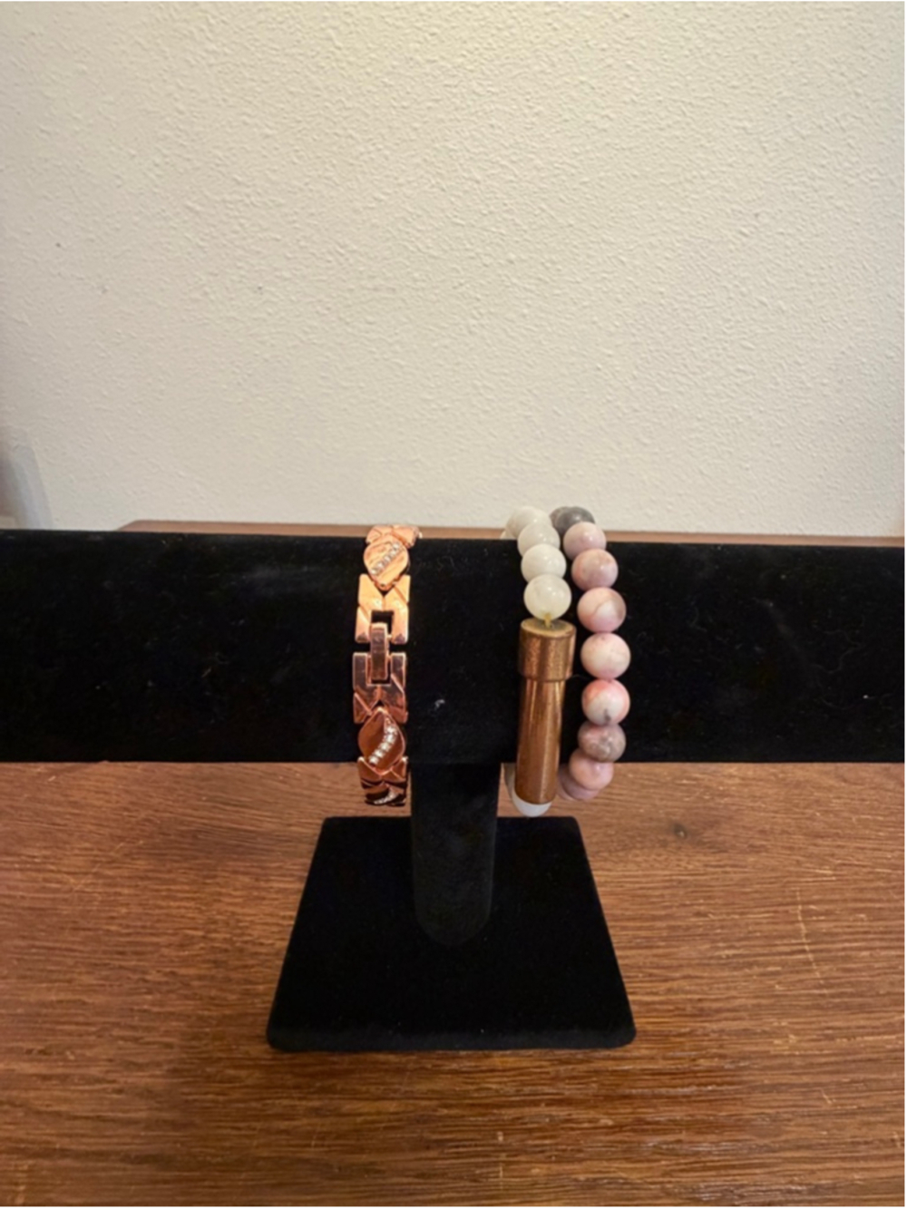 Magnetic Bracelet Rose Gold Tone + Beaded Stone Stretch Bracelets Lot Pink White